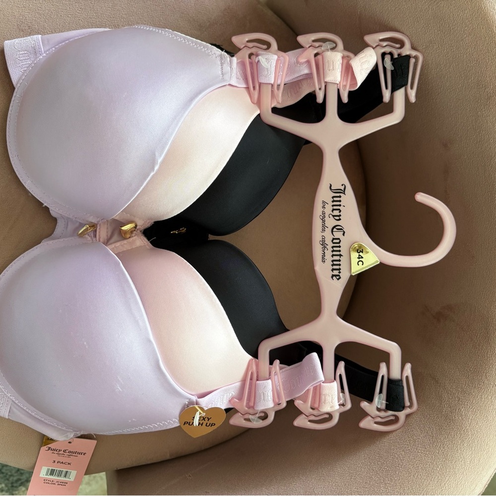Juicy Couture Pink, Purple, and Black T-Shirt Bra Set with Underwire Support